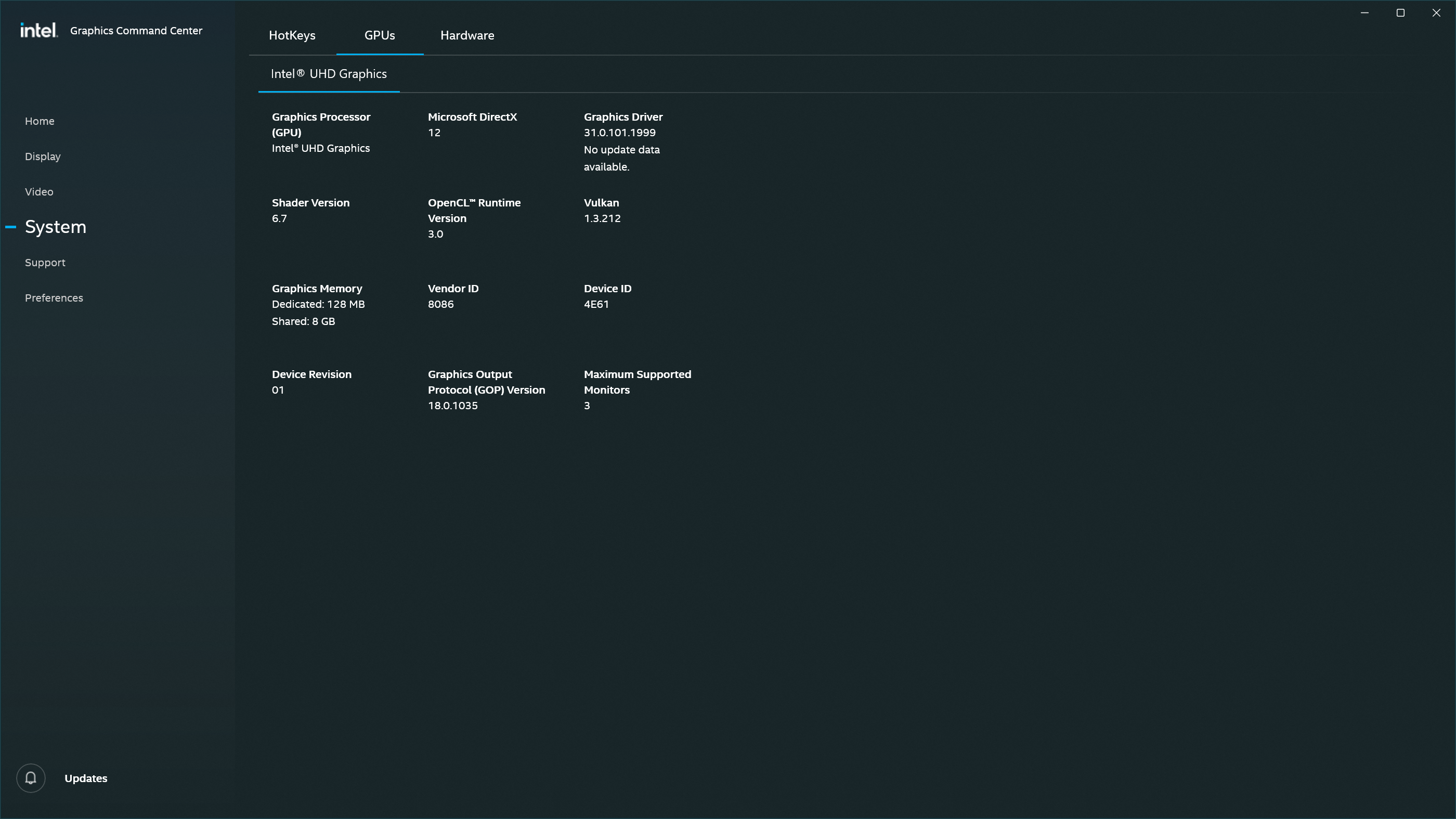 ntel Graphics Command Center – Monitor information confirming EDID data for PA279CRV, including 4K support and HDMI connector identification.